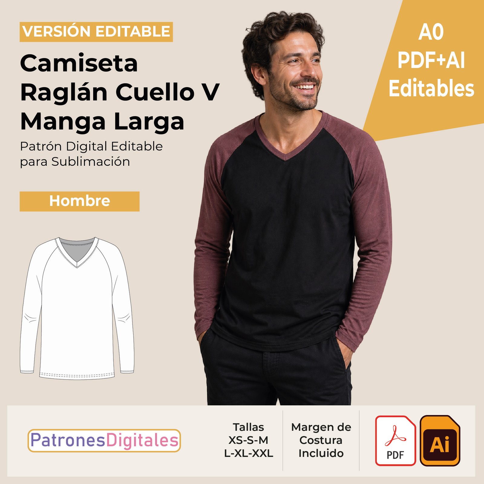tienda 1 camiseta raglán v manga larga hombre