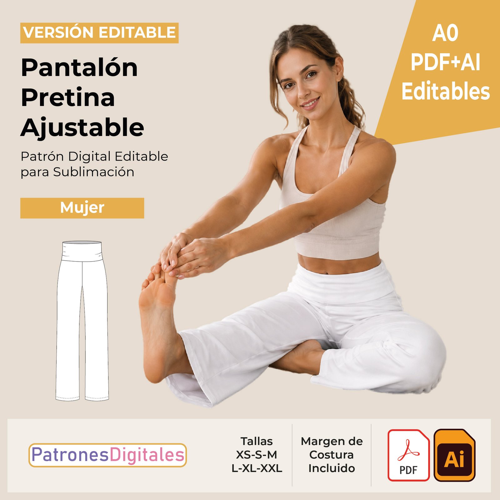 tienda 1 pantalón pretina ajustable mujer editable