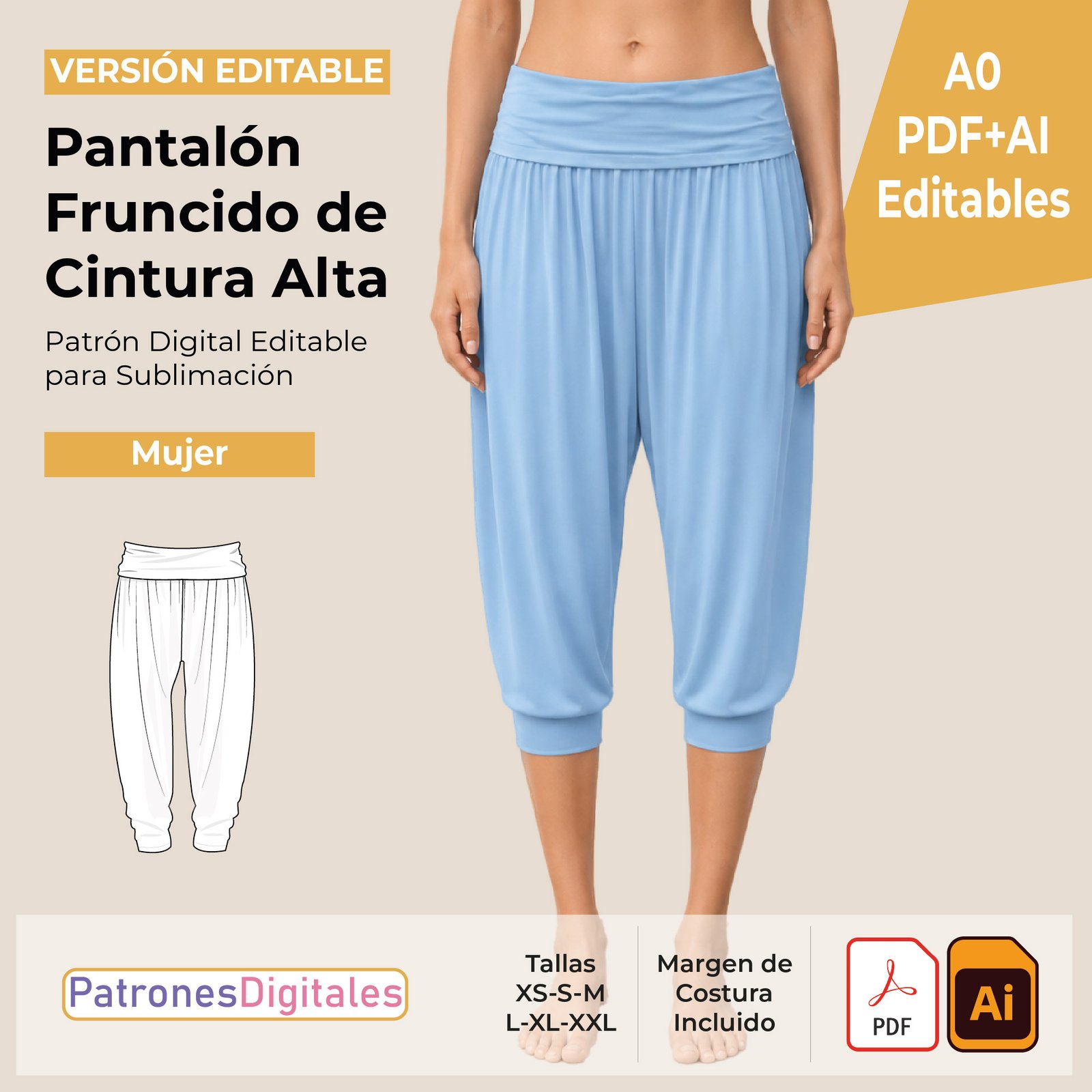 tienda 1 pantalón fruncido de cintura alta mujer