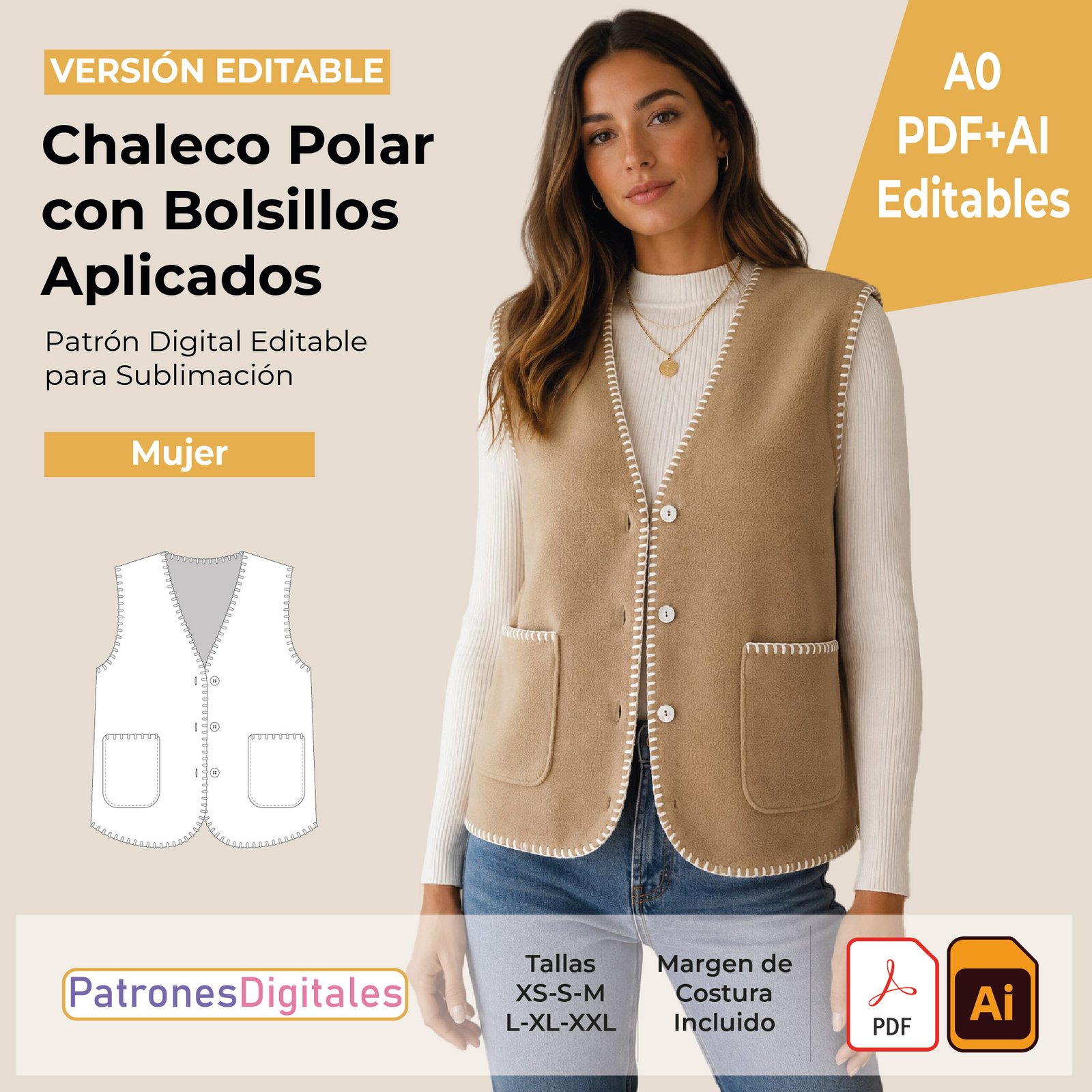 tienda 1 chaleco polar con bolsillos aplicados editable