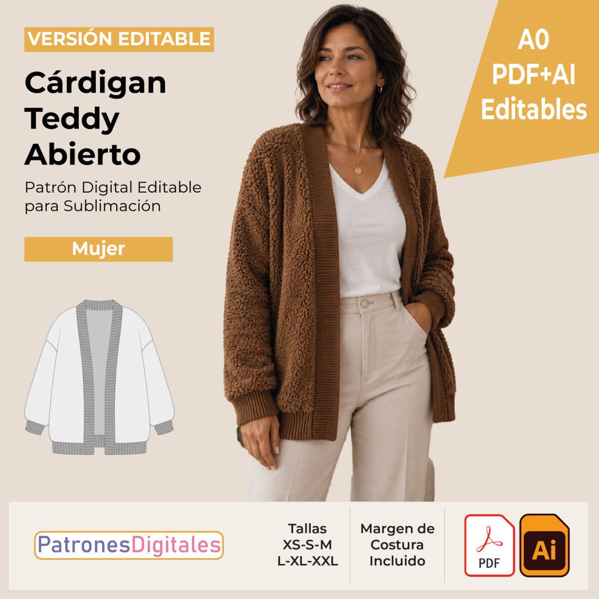 tienda 1 cárdigan teddy abierto mujer editable