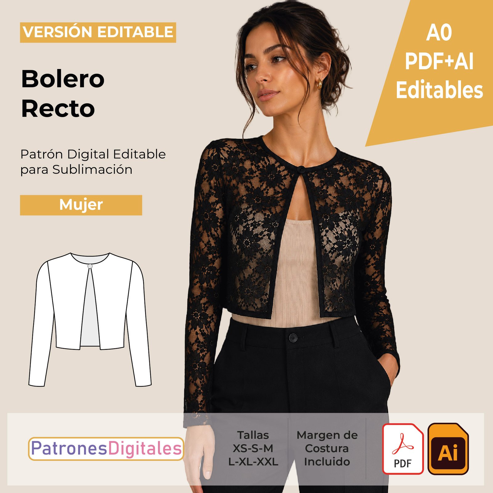 tienda 1 bolero recto mujer editable
