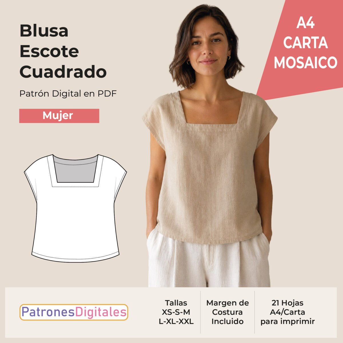 tienda 1 blusa escote cuadrado mujer carta