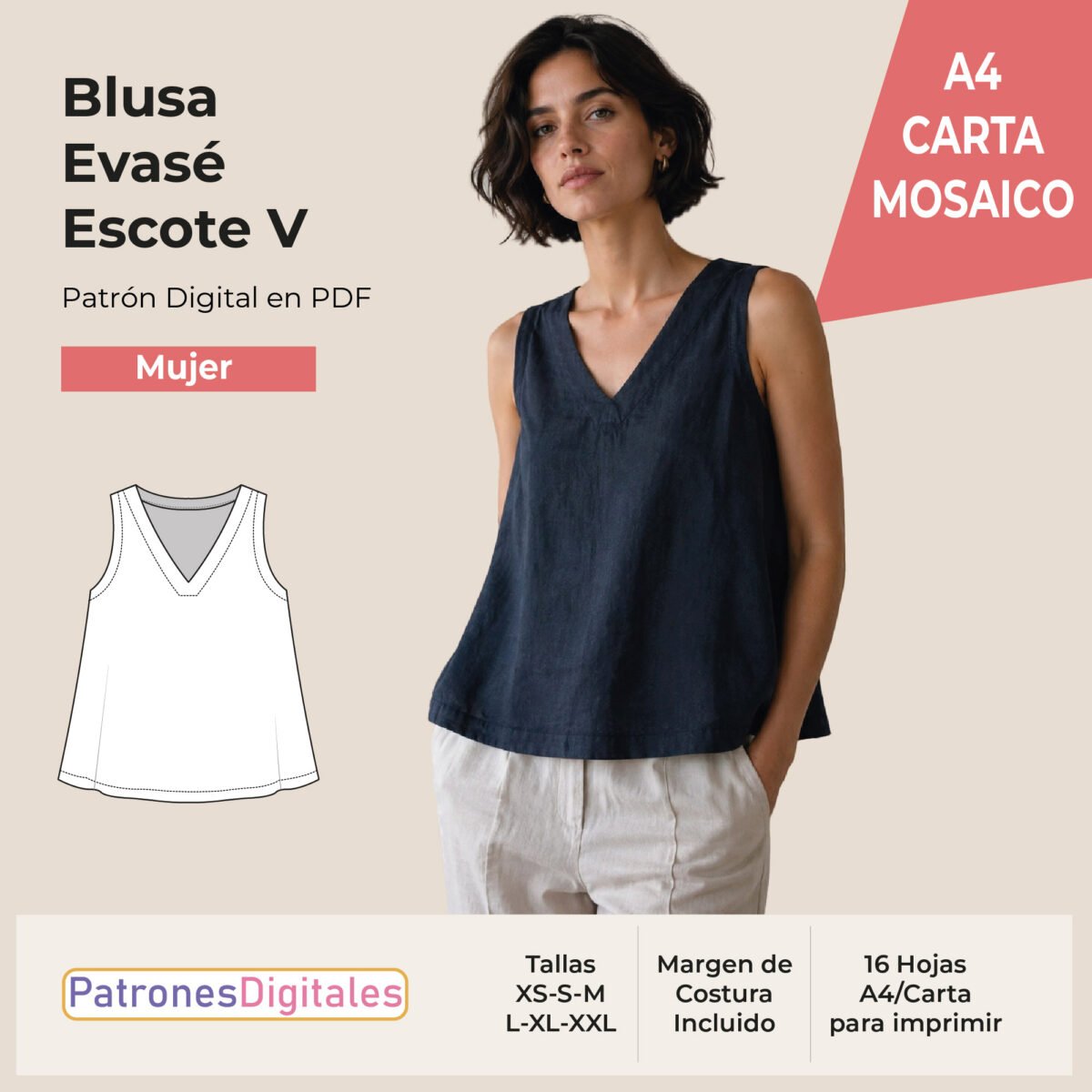 tienda blusa evasé escote v mujer carta