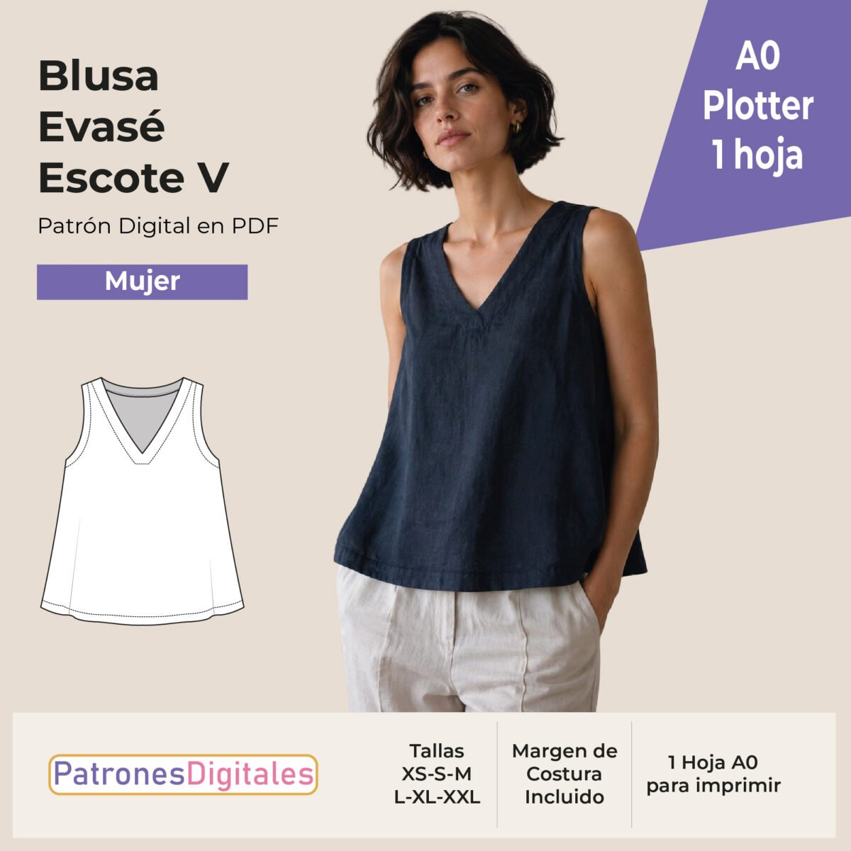tienda blusa evasé escote v mujer A0