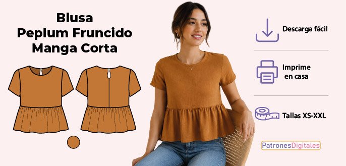 cabecera blusa peplum fruncido manga corta