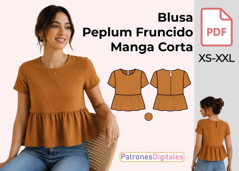 miniatura blusa peplum fruncido manga corta