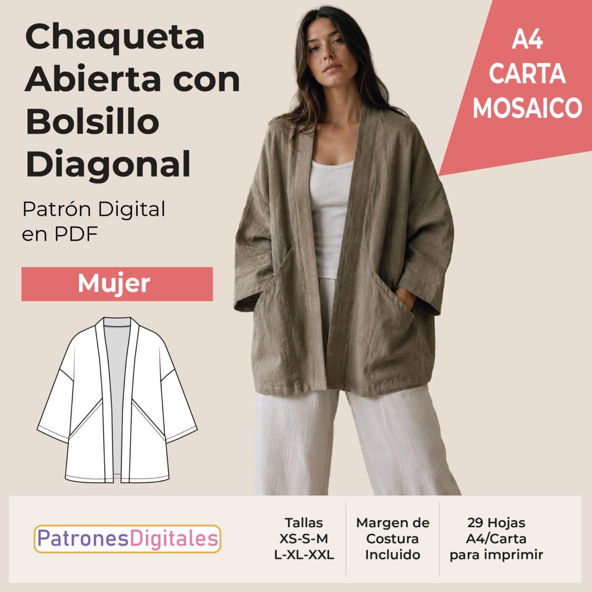 tienda 1 chaqueta abierta bolsillo diagonal carta