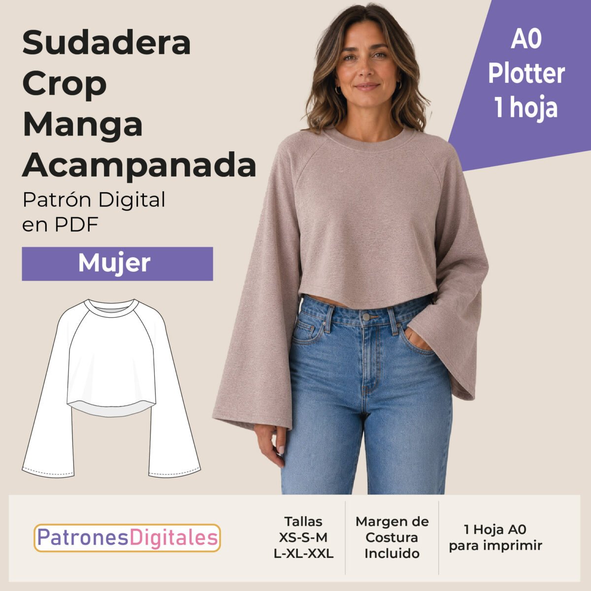 tienda 1 sudadera crop manga acampanada plotter