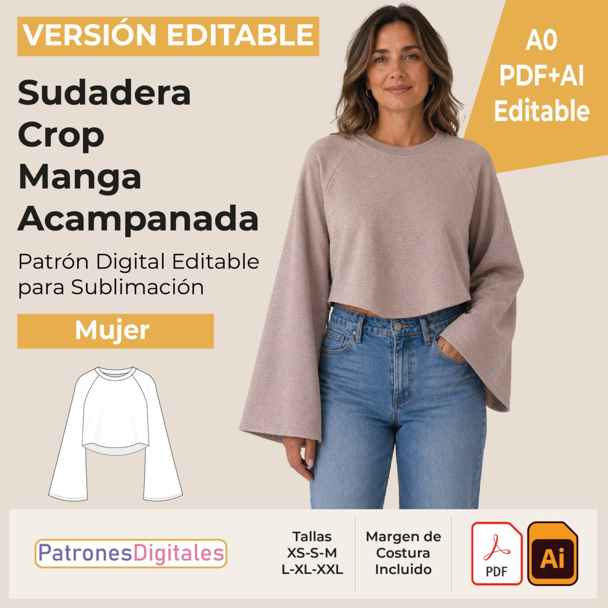 tienda 1 sudadera crop manga acampanada editable