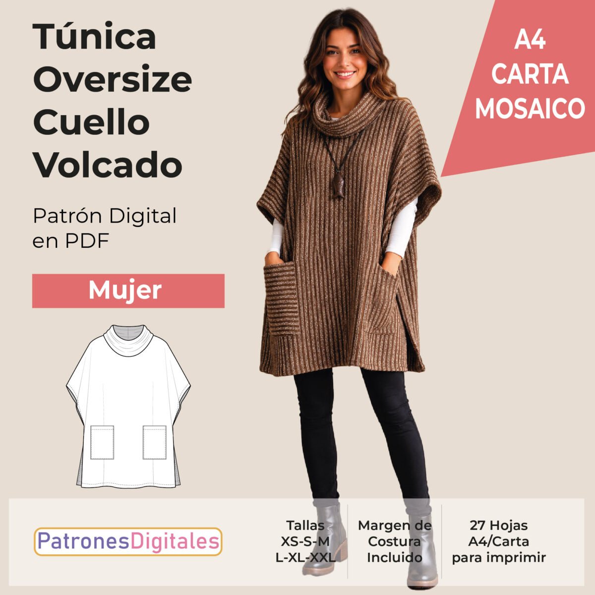 tienda 1 túnica oversize cuello volcado carta a4