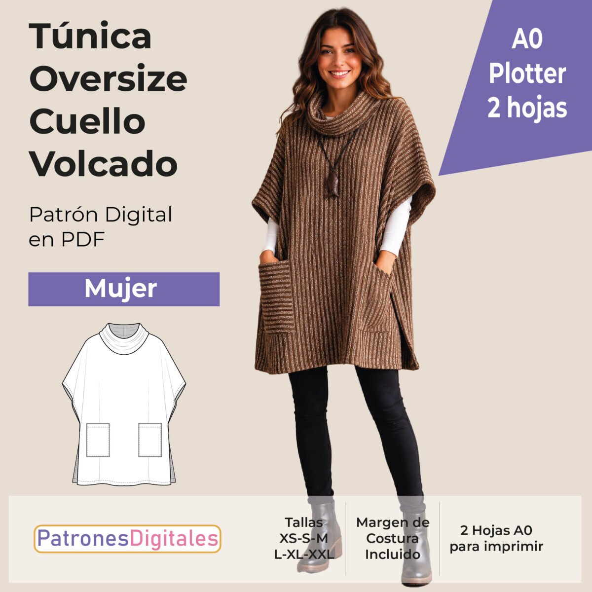 tienda 1 túnica oversize cuello volcado plotter a0