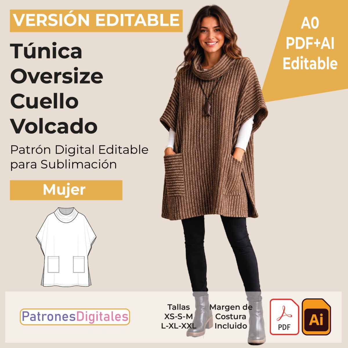 tienda 1 túnica oversize cuello volcado editable