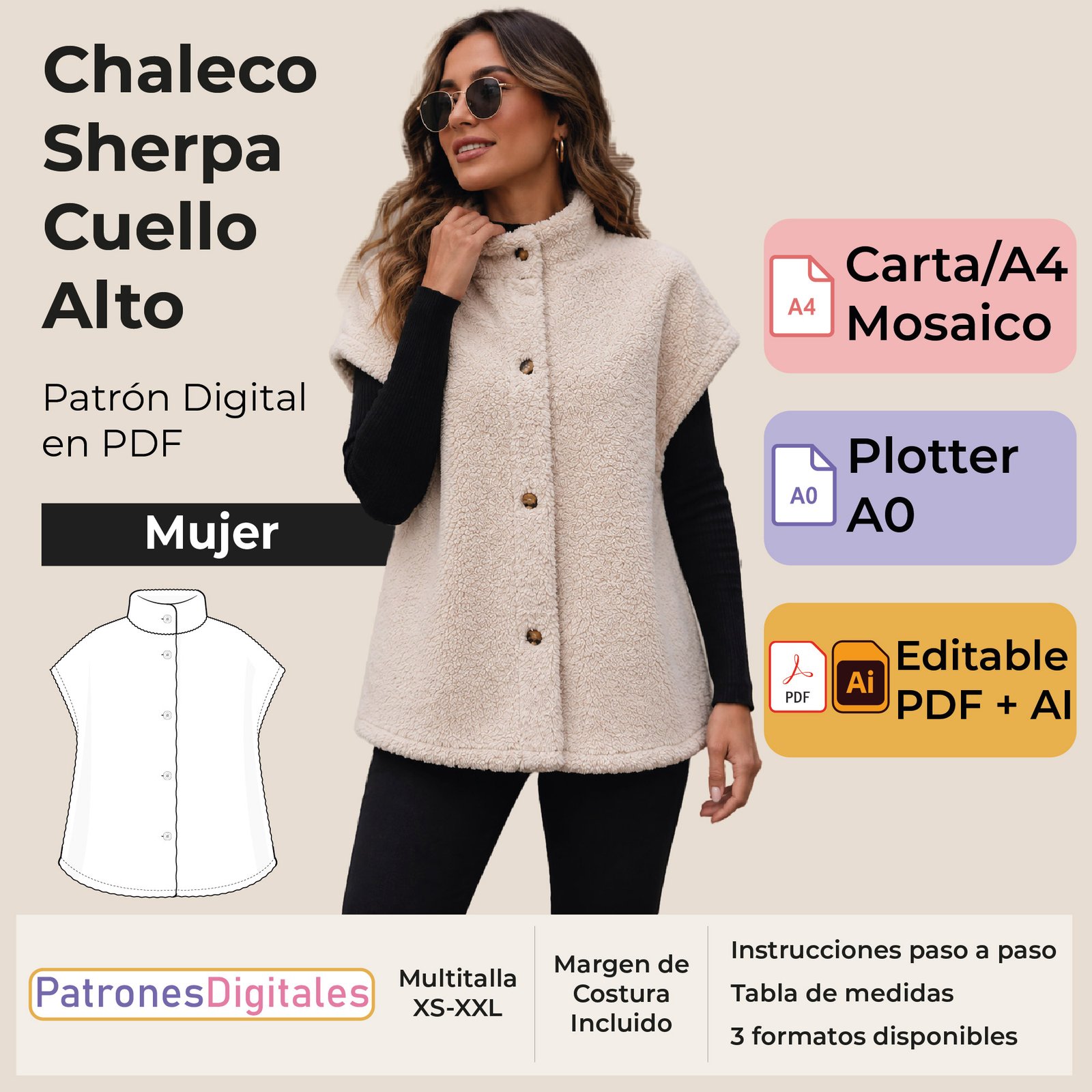 tienda 1 chaleco sherpa cuello alto