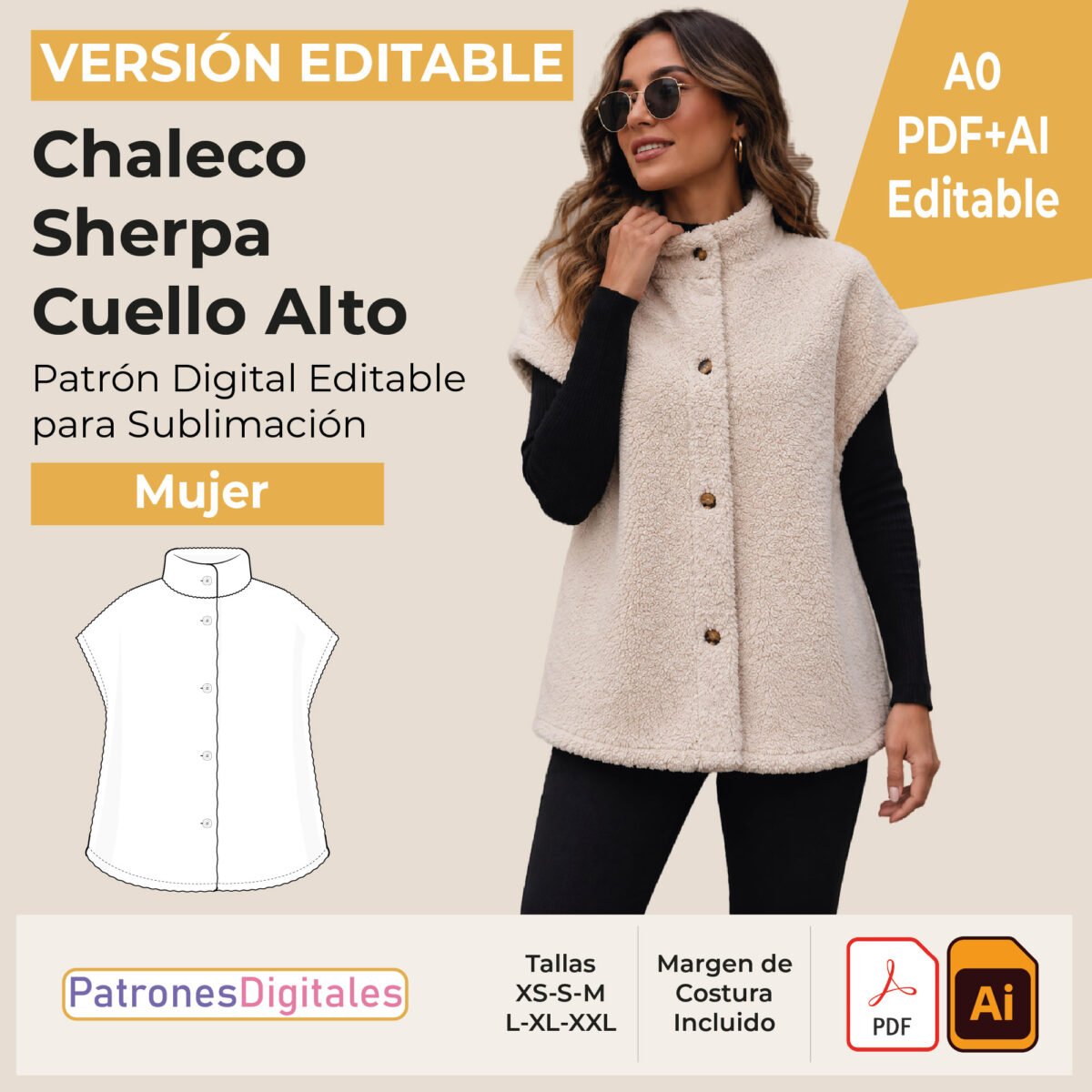 tienda 1 chaleco sherpa cuello alto editable