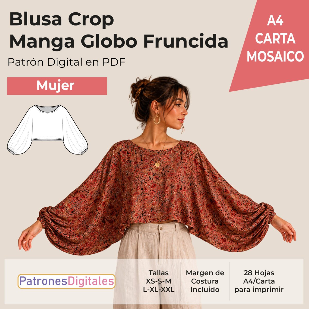 tienda 1 blusa manga globo fruncida carta