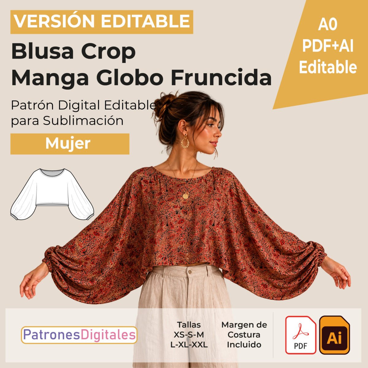 tienda 1 blusa manga globo fruncida editable