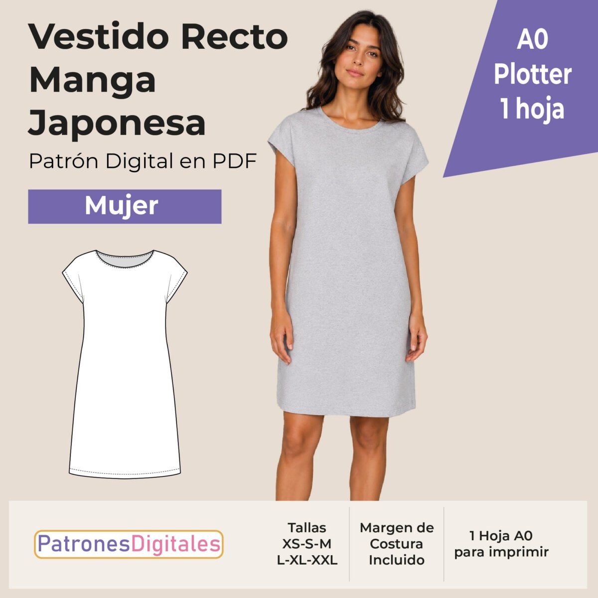 tienda 1 vestido recto manga japonesa plotter