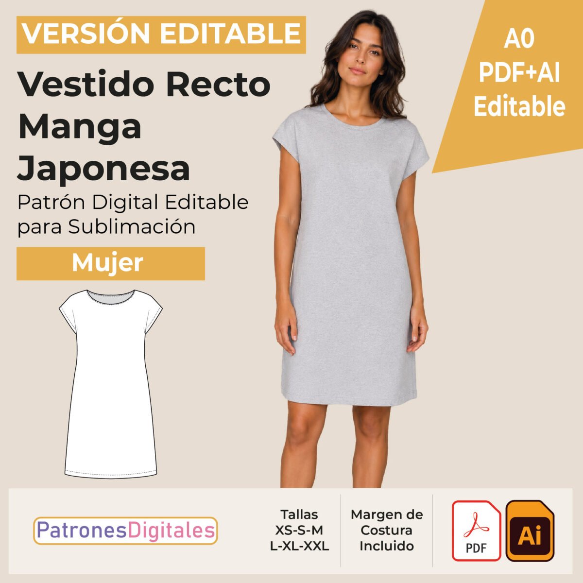 tienda 1 vestido recto manga japonesa editable