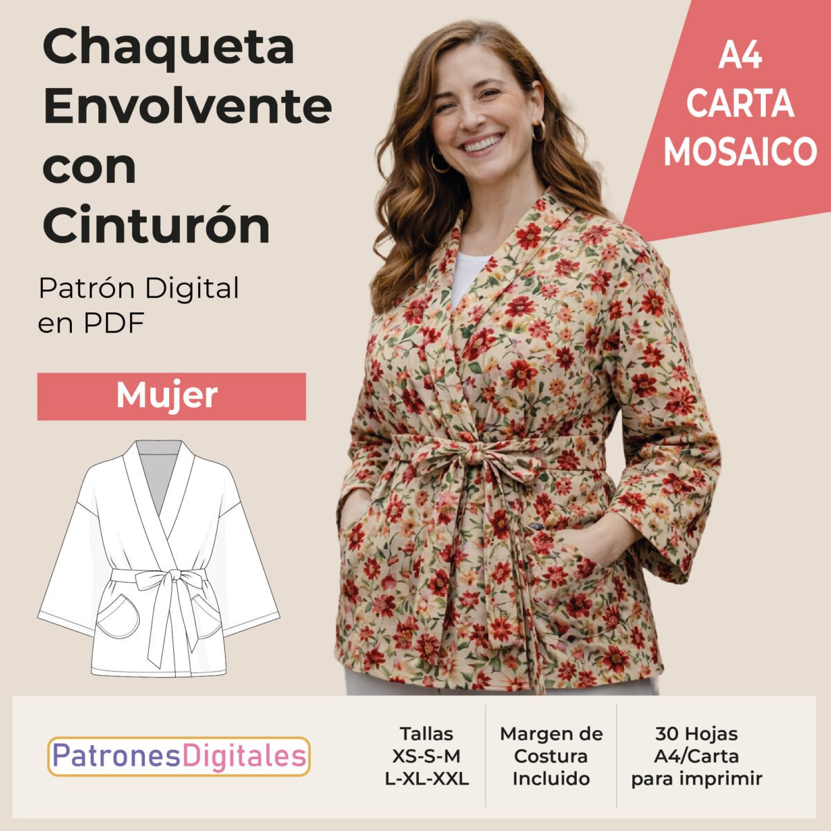 tienda 1 chaqueta envolvente con cinturón carta