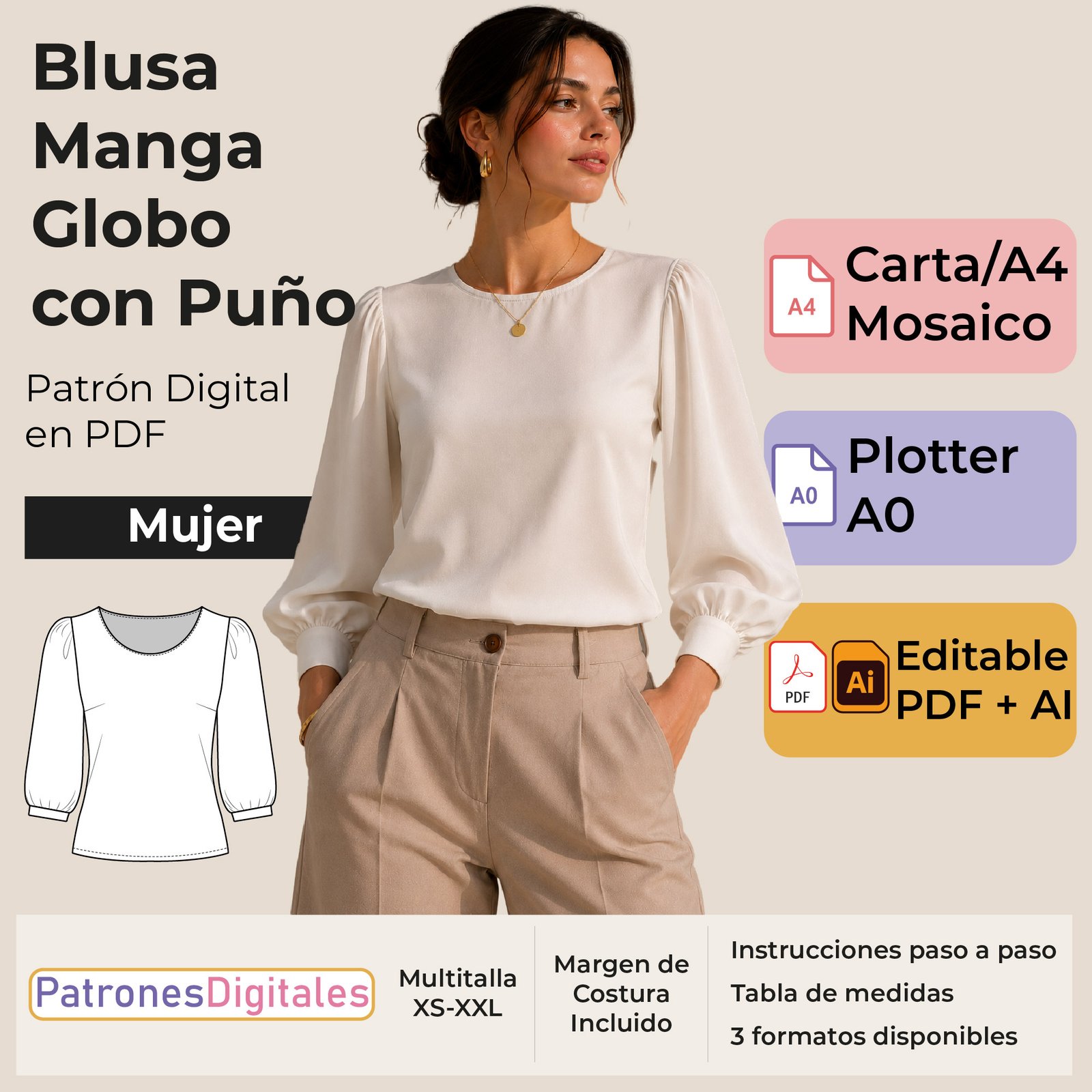 tienda 1 blusa manga globo con puño