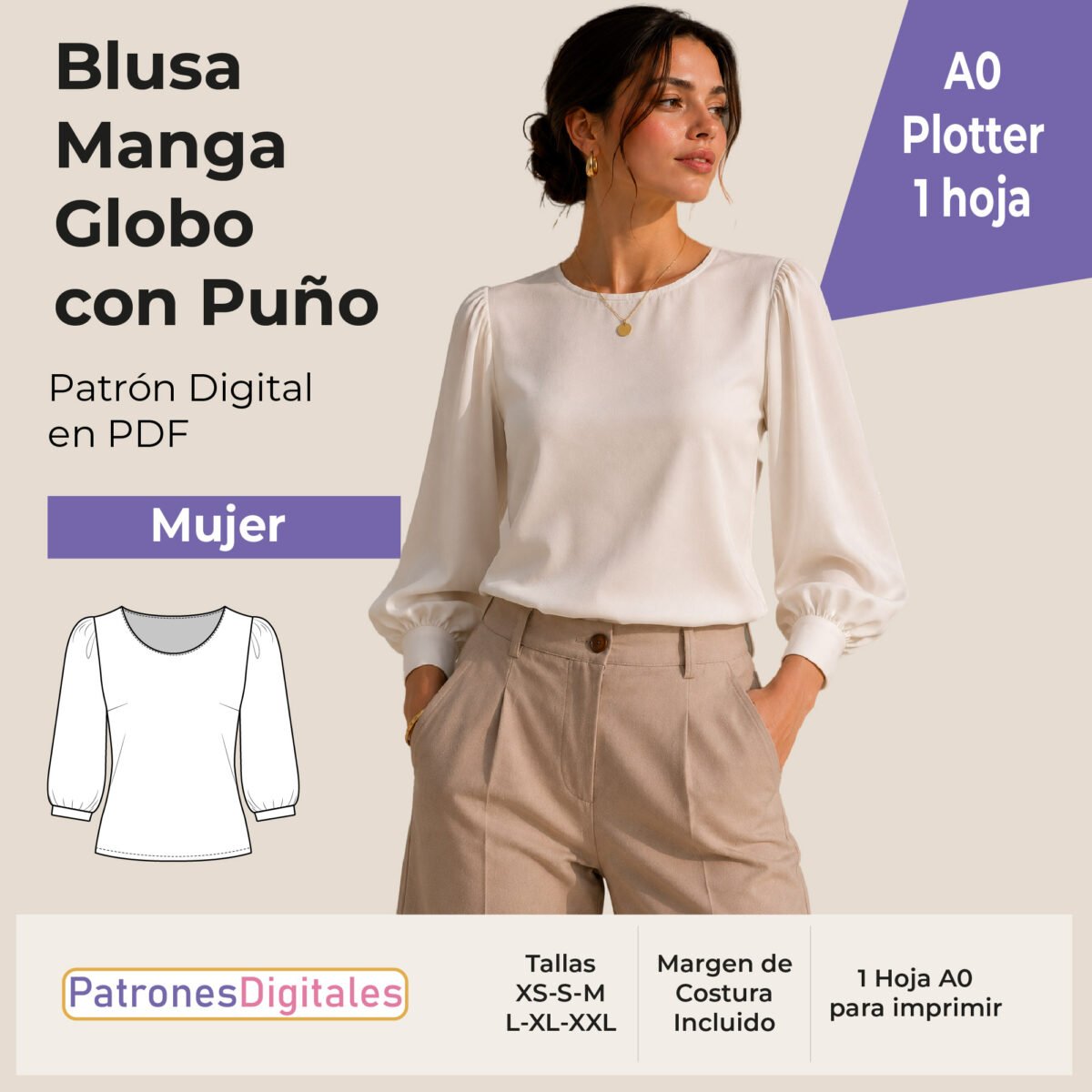 tienda 1 blusa manga globo con puño plotter