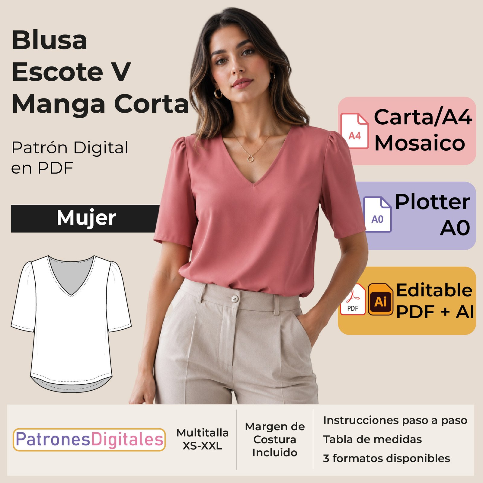 tienda 1 blusa escote v manga corta