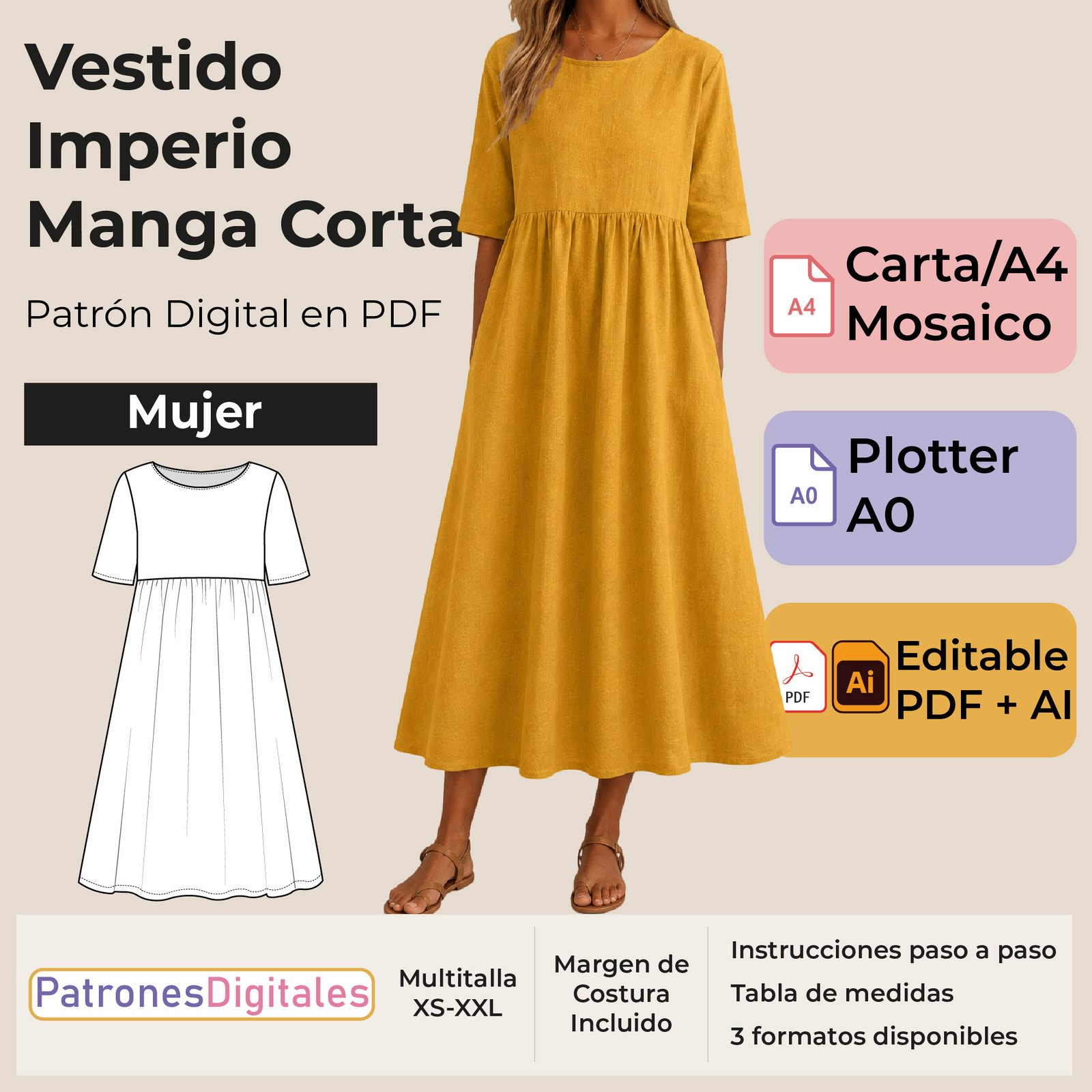 tienda 1 vestido imperio manga corta