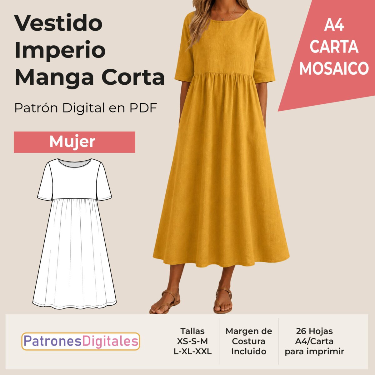 tienda 1 vestido imperio manga corta carta