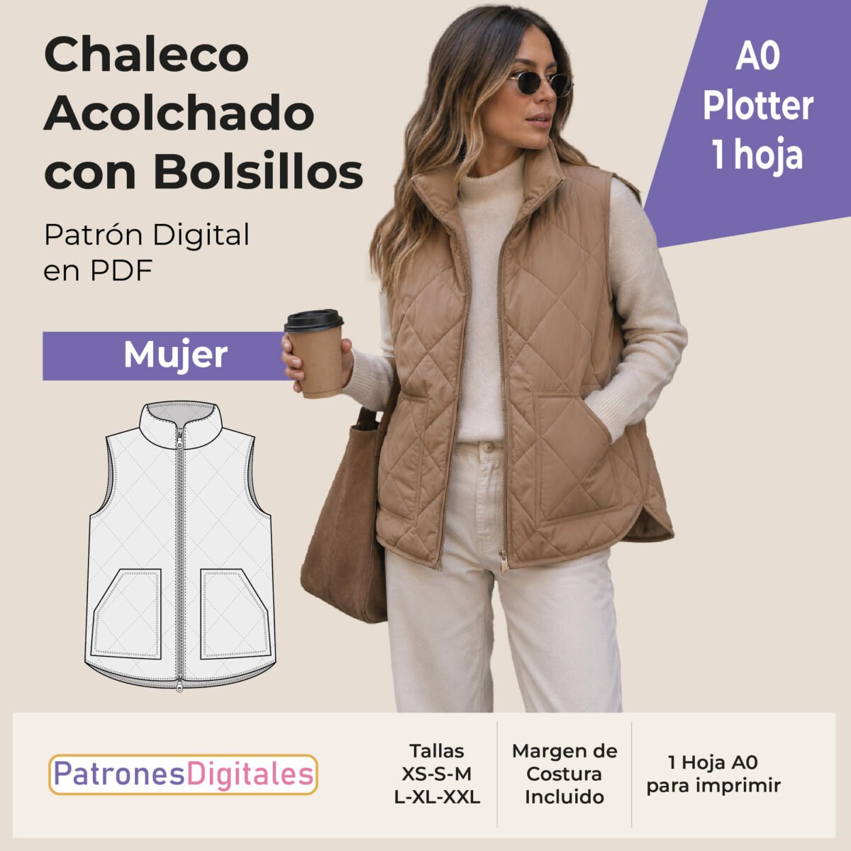 tienda 1 chaleco acolchado con bolsillos parche plotter