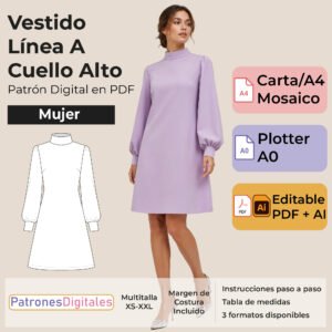 tienda 1 vestido línea A cuello alto mujer