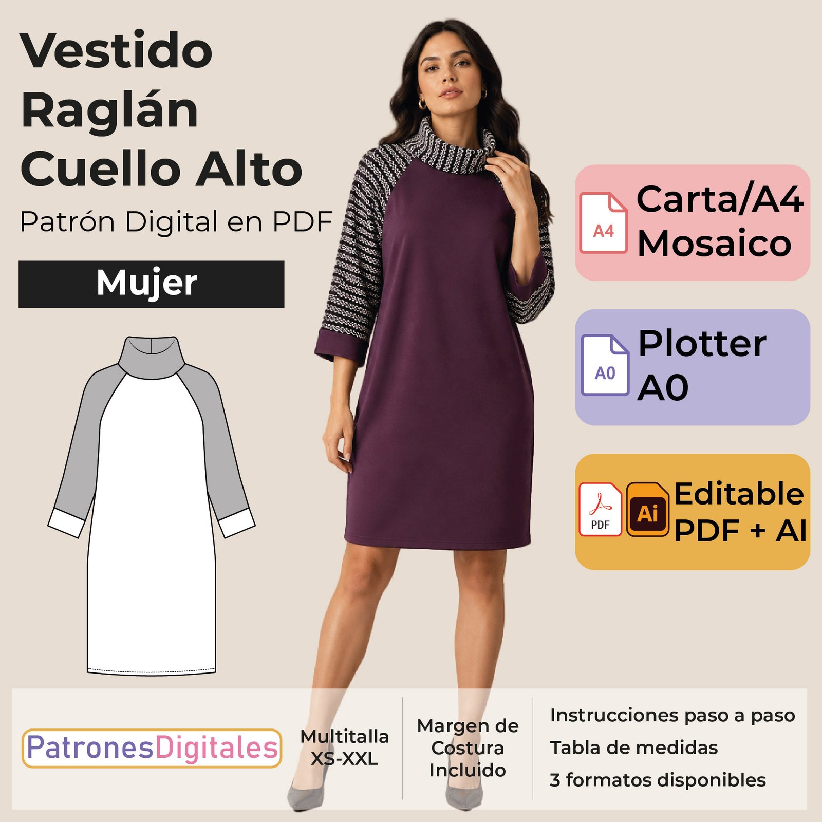 tienda 1 portada vestido raglán cuello alto